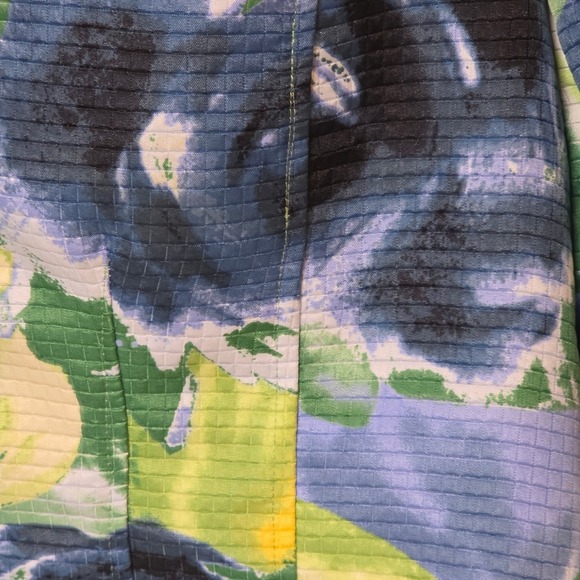 Christopher & Banks Women L Blue Green Floral Waffle Blazer Button Spring Jacket - Picture 6 of 11